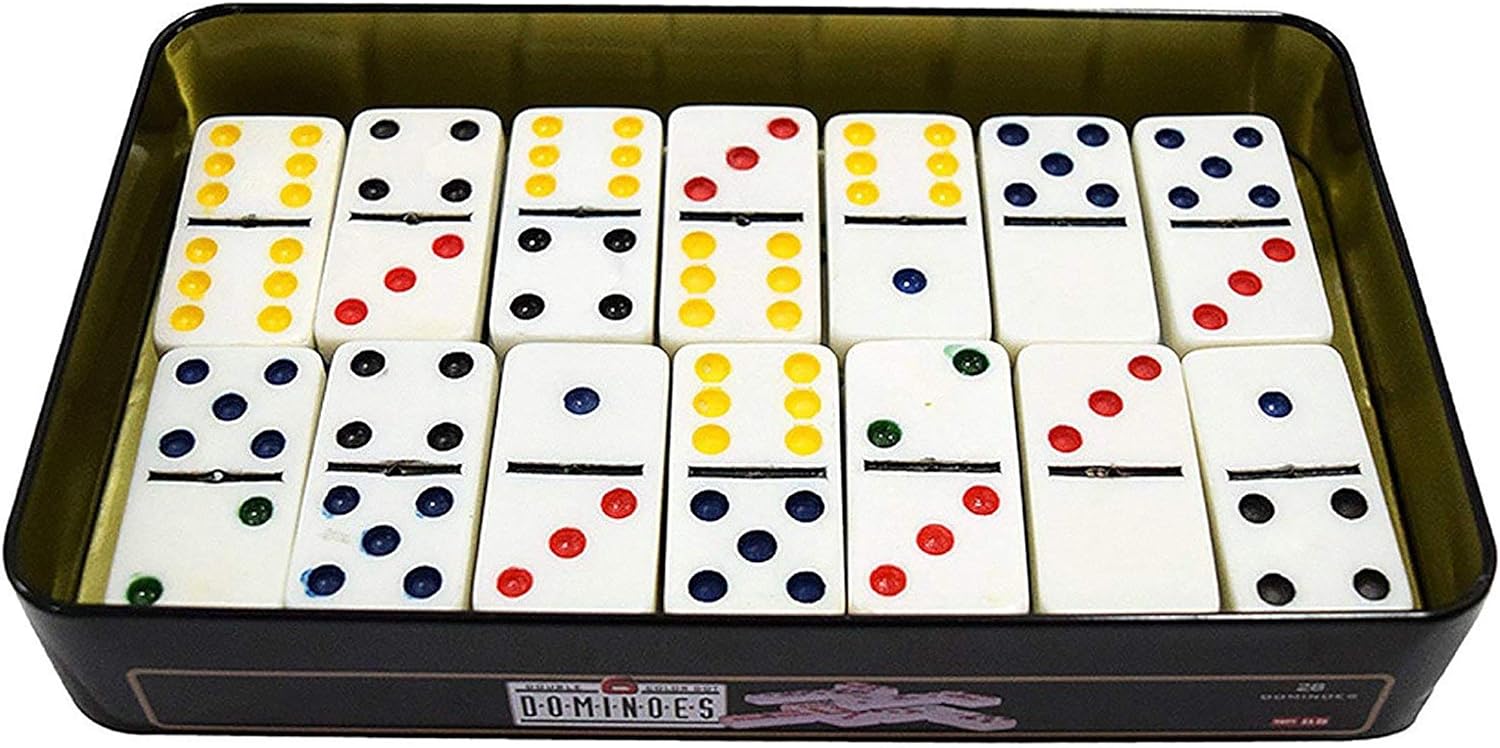 28 Pieces Double Dot Dominoes with Metal Tin Case