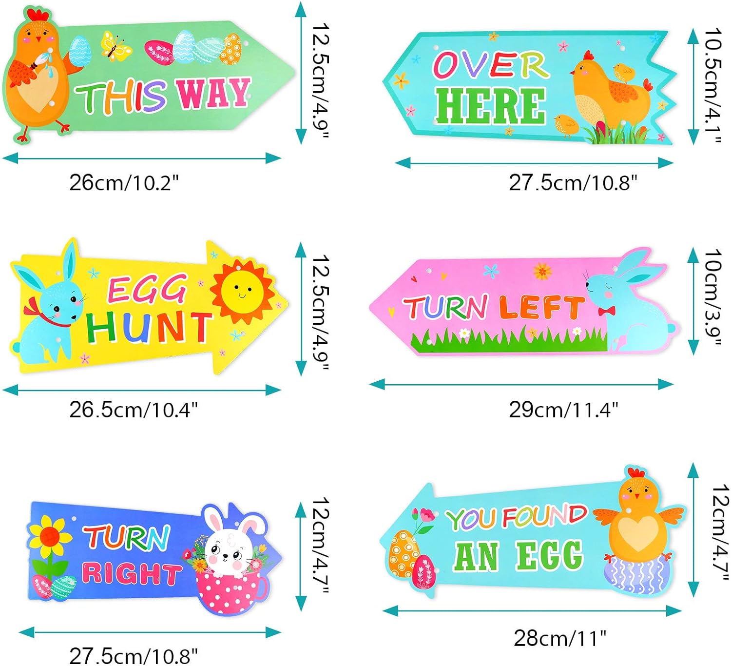 10-Pieces Easter Hunt Arrows Easter Egg Chick Signs Directions Maps Rabbit Bunny Chick for Easter Themed Party