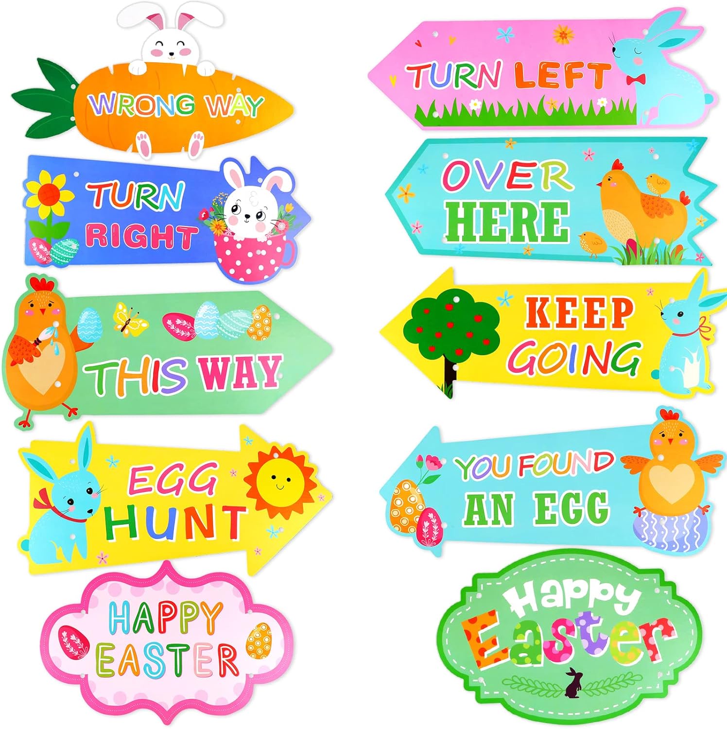 10-Pieces Easter Hunt Arrows Easter Egg Chick Signs Directions Maps Rabbit Bunny Chick for Easter Themed Party