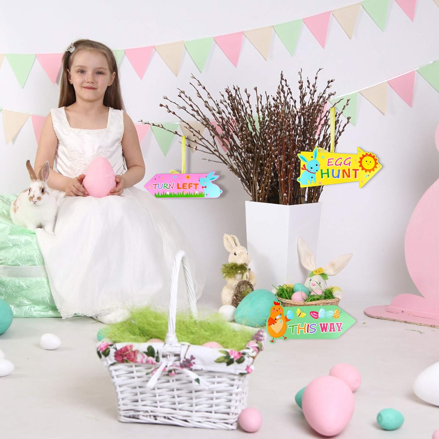 10-Pieces Easter Hunt Arrows Easter Egg Chick Signs Directions Maps Rabbit Bunny Chick for Easter Themed Party