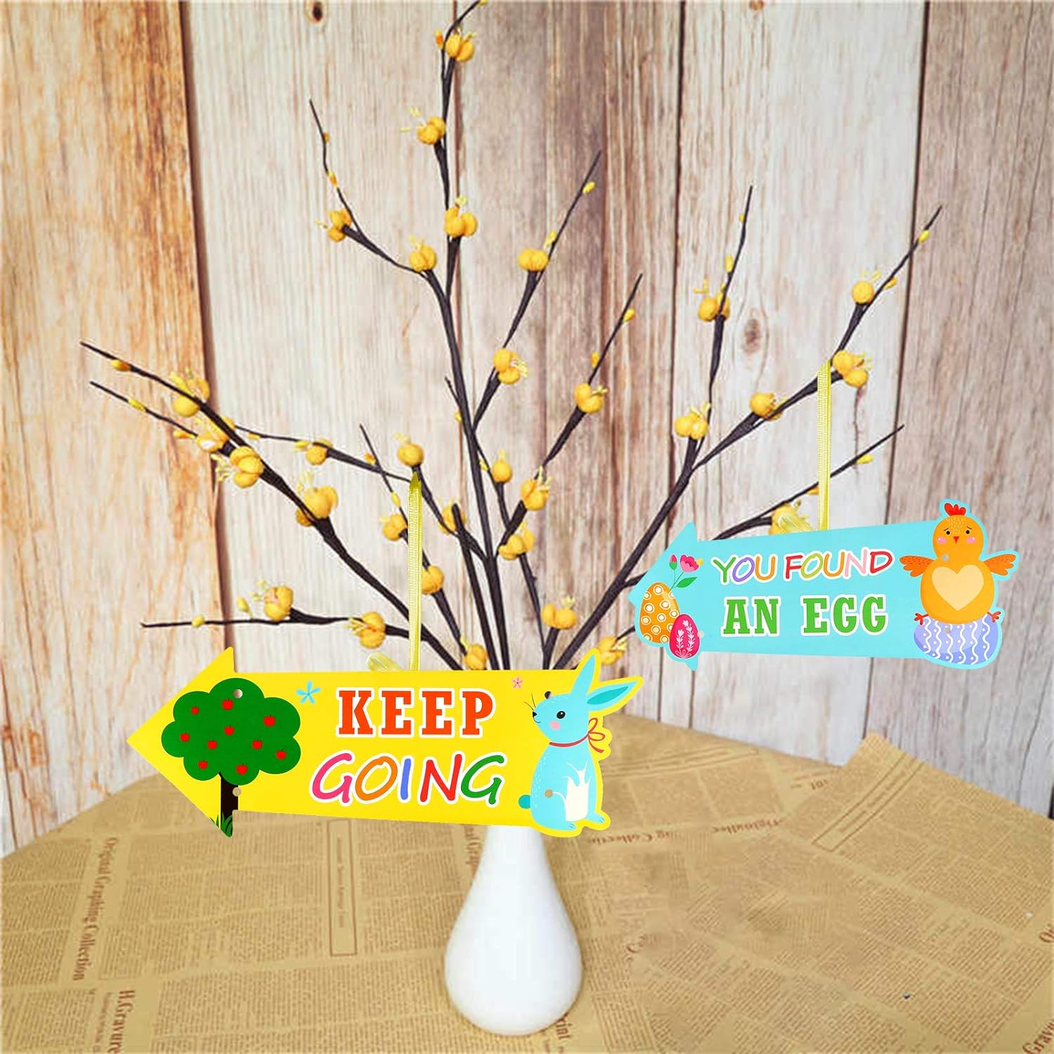 10-Pieces Easter Hunt Arrows Easter Egg Chick Signs Directions Maps Rabbit Bunny Chick for Easter Themed Party