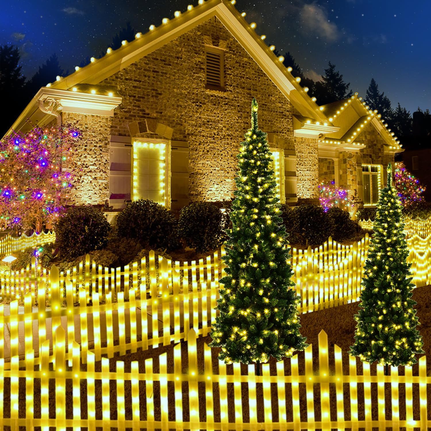 8-Pcs 288 LEDs Glowing Fence Waterproof Led Xmas Lights 8 Lighting Modes Plug in Flicker/Flash for Christmas Outdoor, Step, Fence, Yard, Patio, and Pathway
