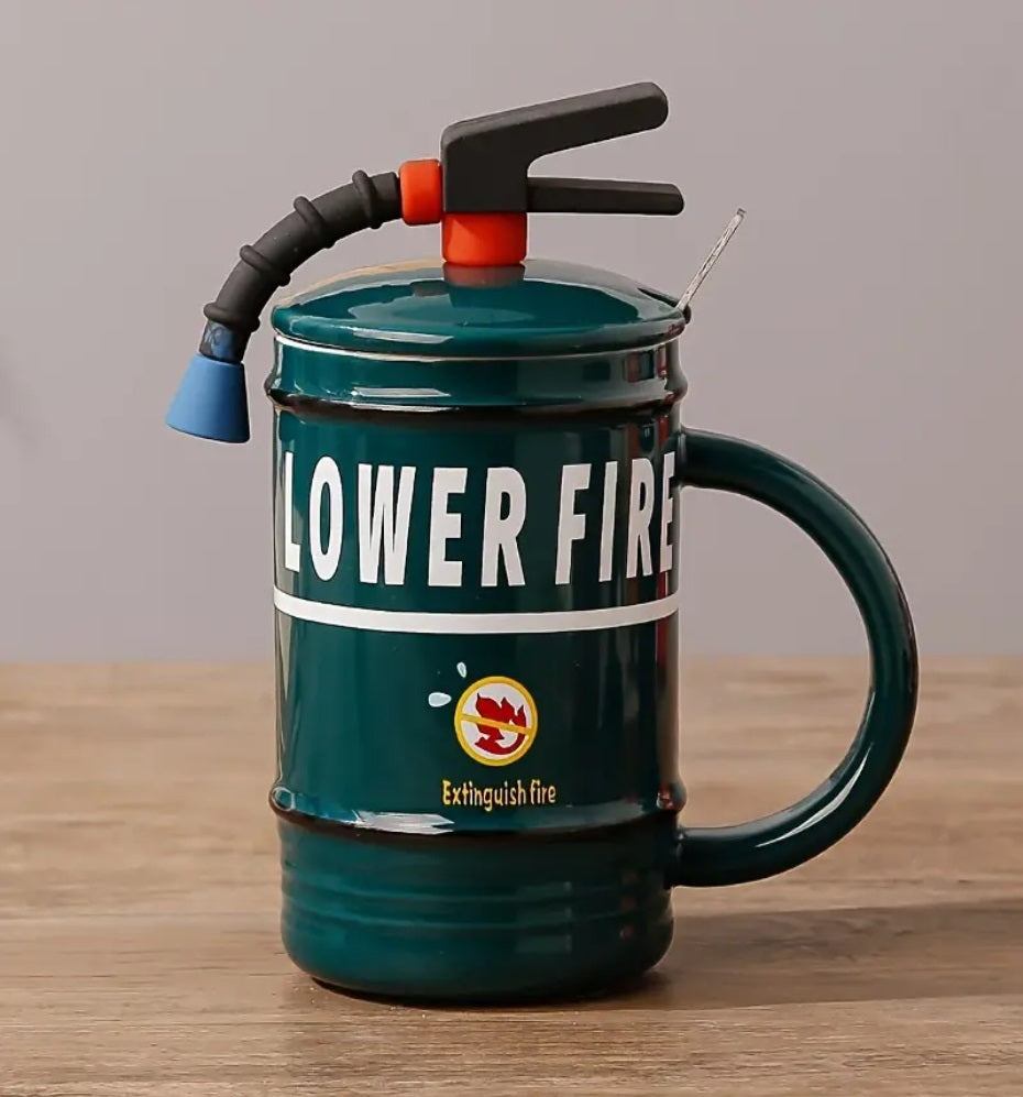 16-oz Green Color Fire Extinguisher Coffee Cup Hot or Cold Beverages