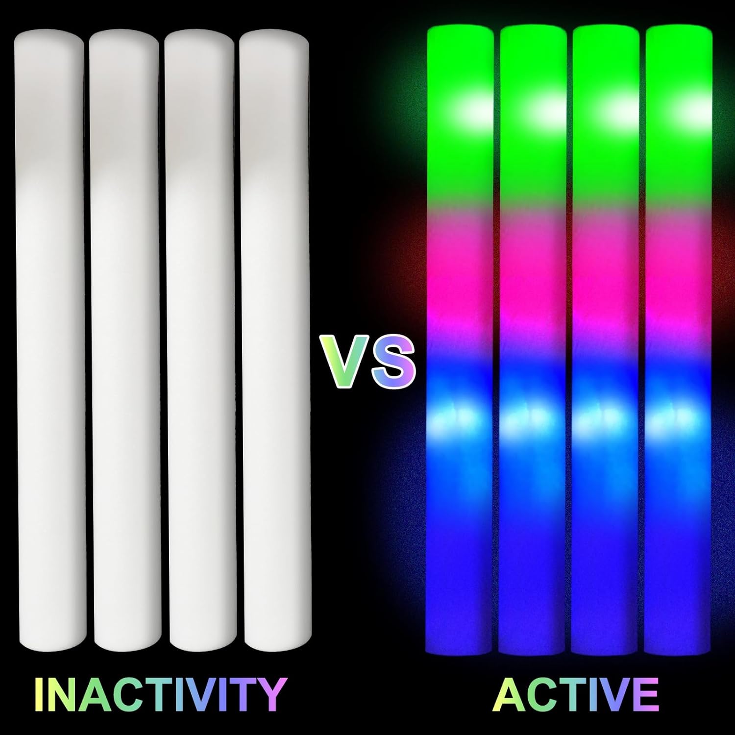 6-Pieces LED Glow Foam Sticks Multi-color with 3 flashing modes, suitable for parties, festivals and celebrations 18.5 inches