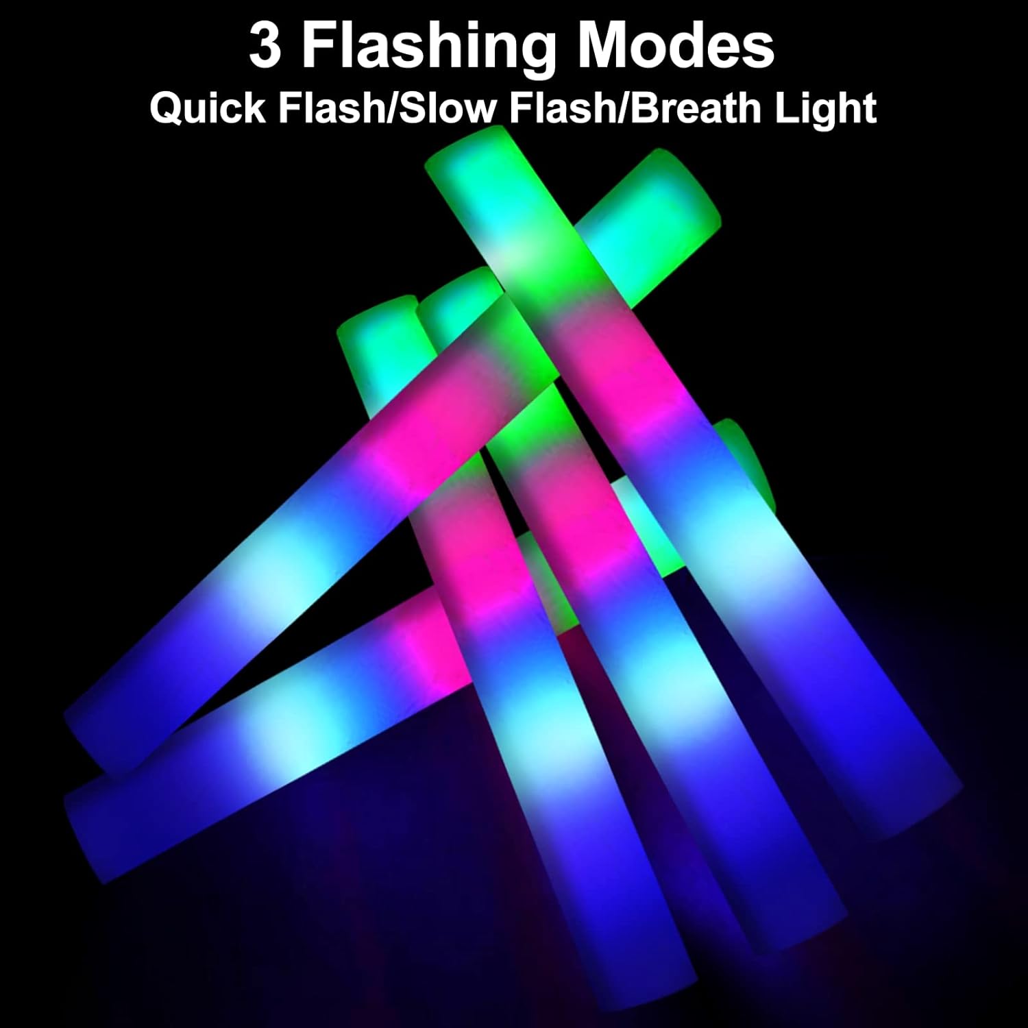 6-Pieces LED Glow Foam Sticks Multi-color with 3 flashing modes, suitable for parties, festivals and celebrations 18.5 inches