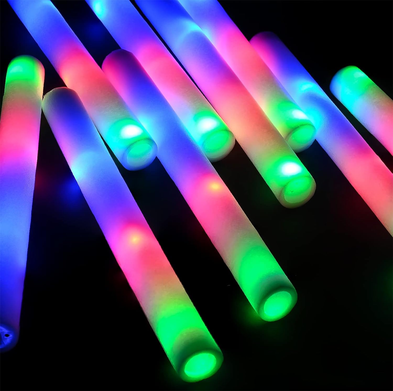 6-Pieces LED Glow Foam Sticks Multi-color with 3 flashing modes, suitable for parties, festivals and celebrations 18.5 inches
