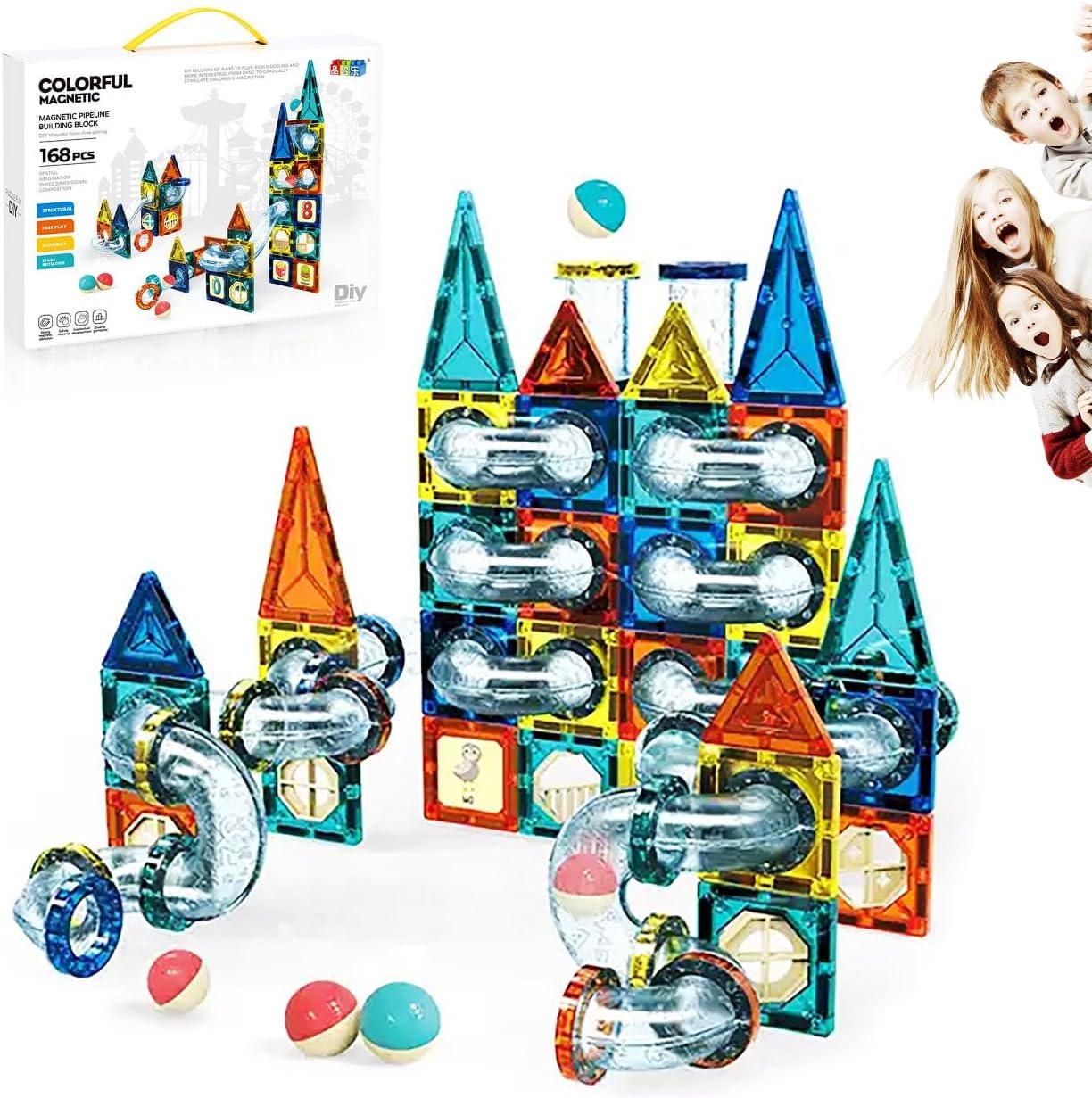 168-Pieces Pipeline Magnetic 3D Building Blocks