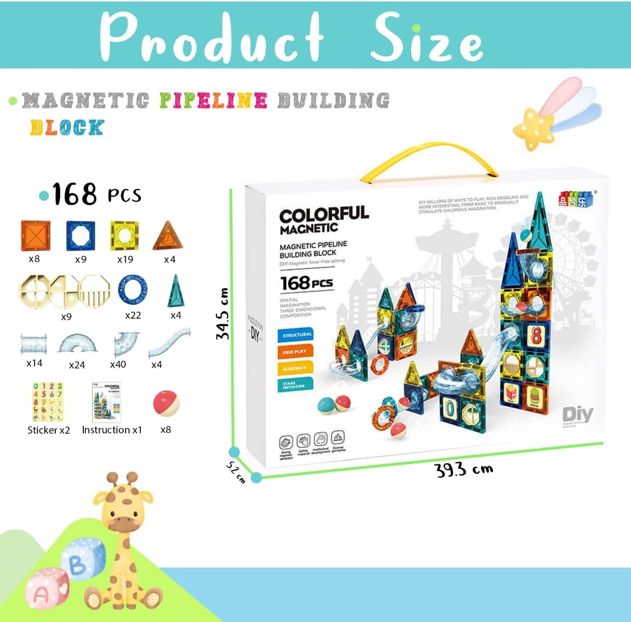 168-Pieces Pipeline Magnetic 3D Building Blocks