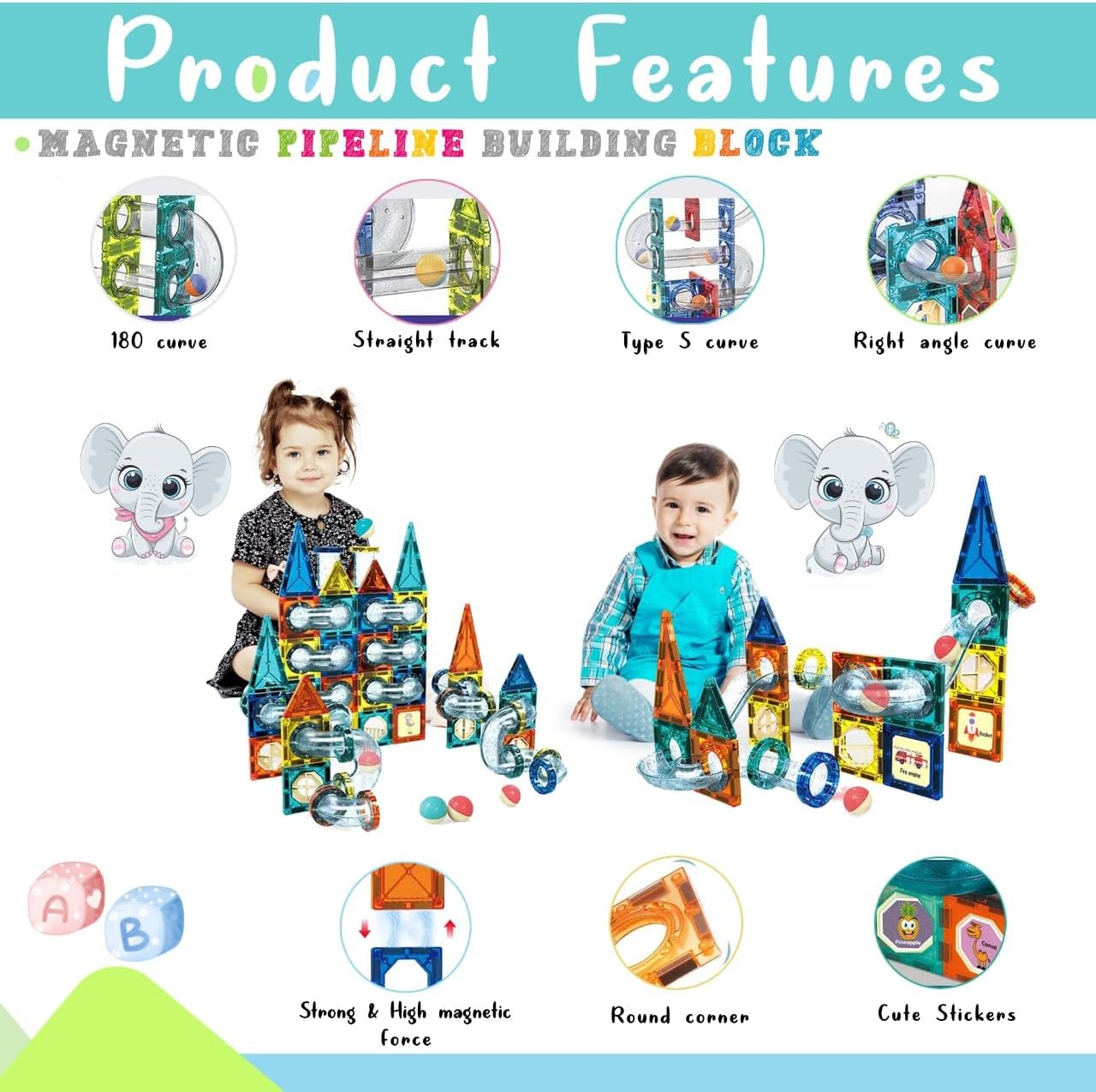 168-Pieces Pipeline Magnetic 3D Building Blocks