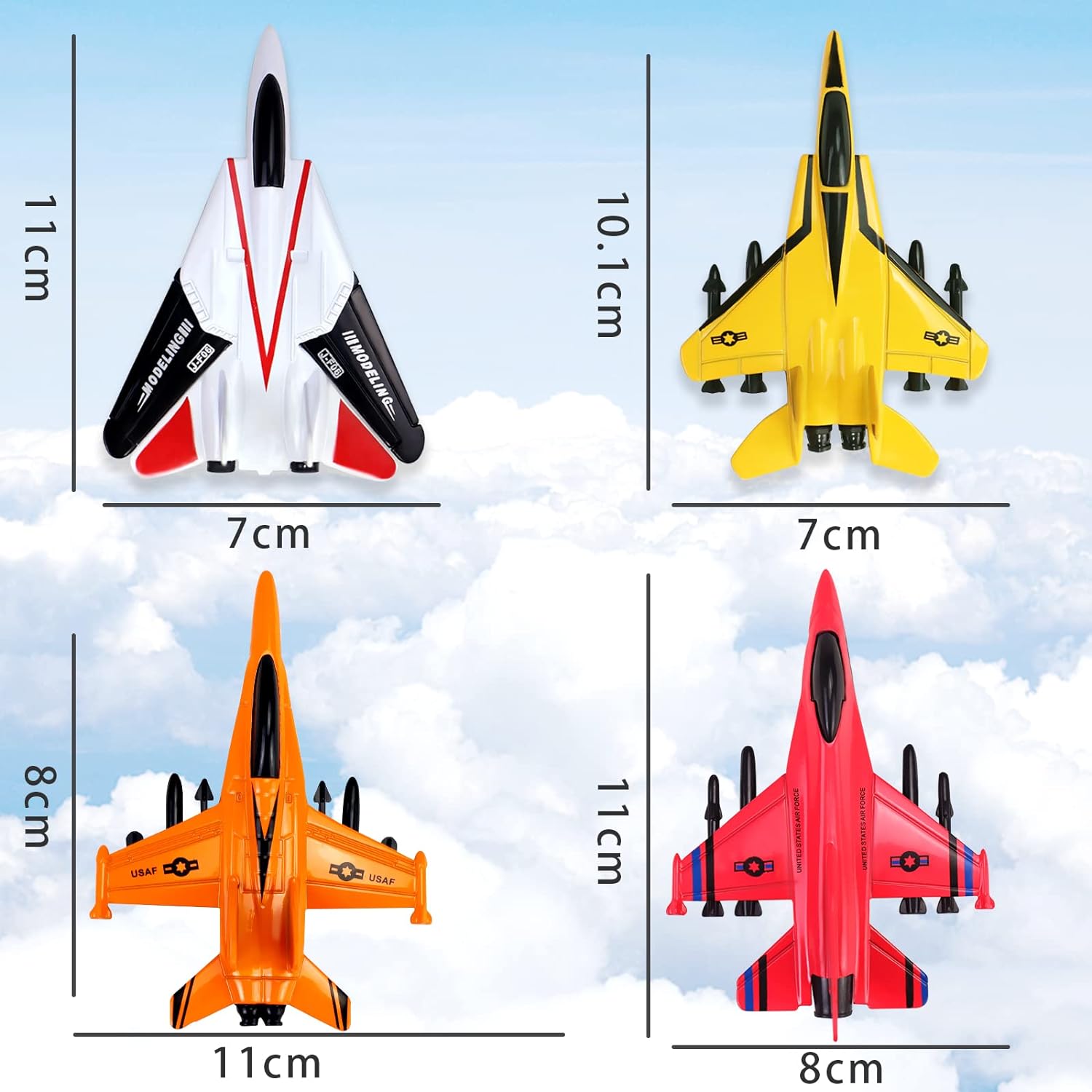 Pull Back Airplane Toy Set Die Cast Alloy 4-Pieces