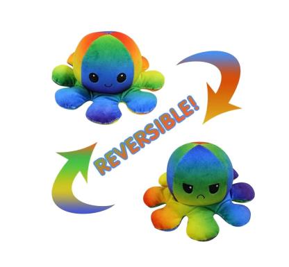 Double Sided Face Octopus Angry and Happy Reaction Reversible Rainbow Plush Octopus Set of 5
