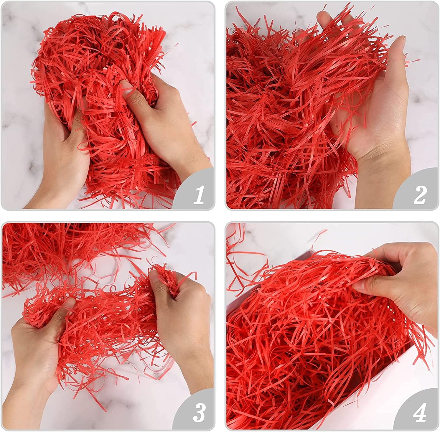 Shredded Crinkle Confetti Crinkle Cut Paper Filling Shredded Paper for Hamper Gift Box Filling (Red)