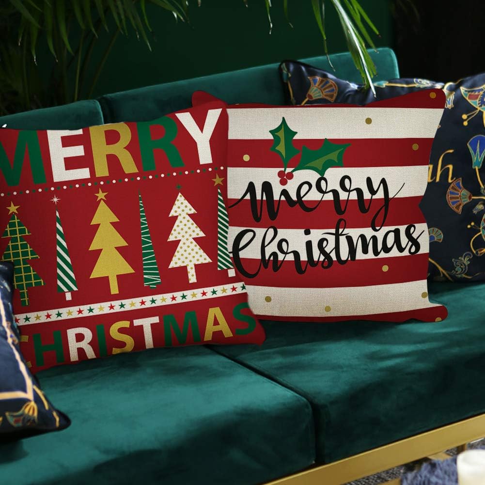 Christmas Occasion Throw Pillow 18x18 inches, Printed Christmas Throw Pillow Set of 4