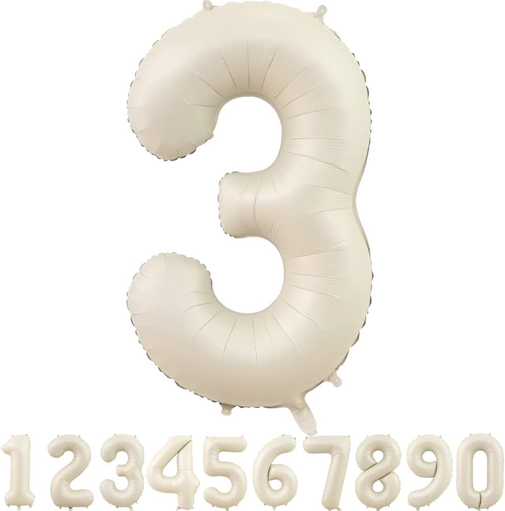 40-Inch Cream White Number Balloons Number 3