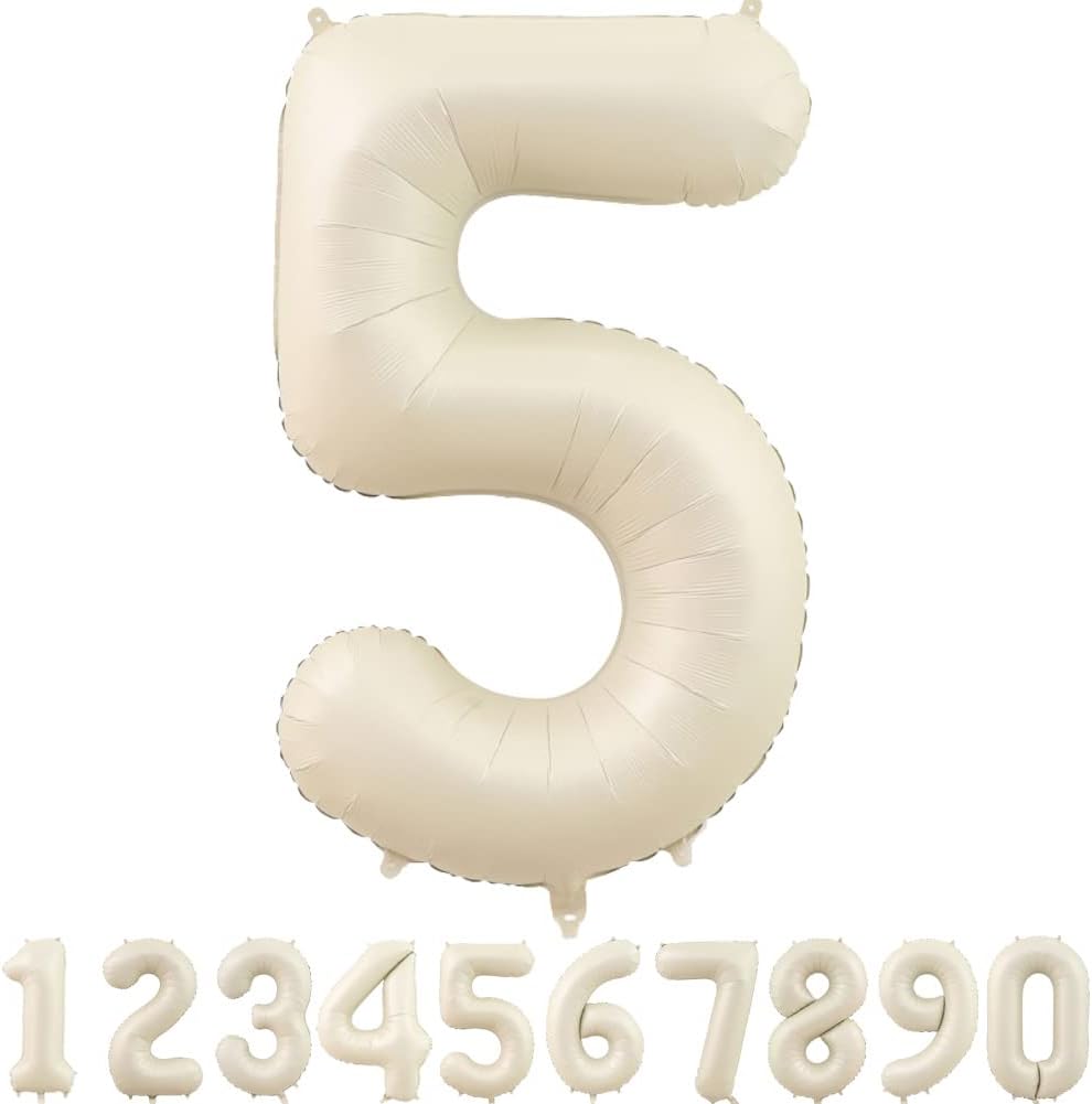 40-Inch Cream White Number Balloons Number 5