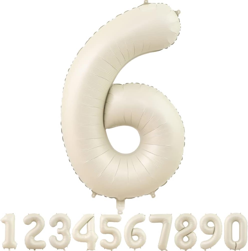 40-Inch Cream White Number Balloons Number 6
