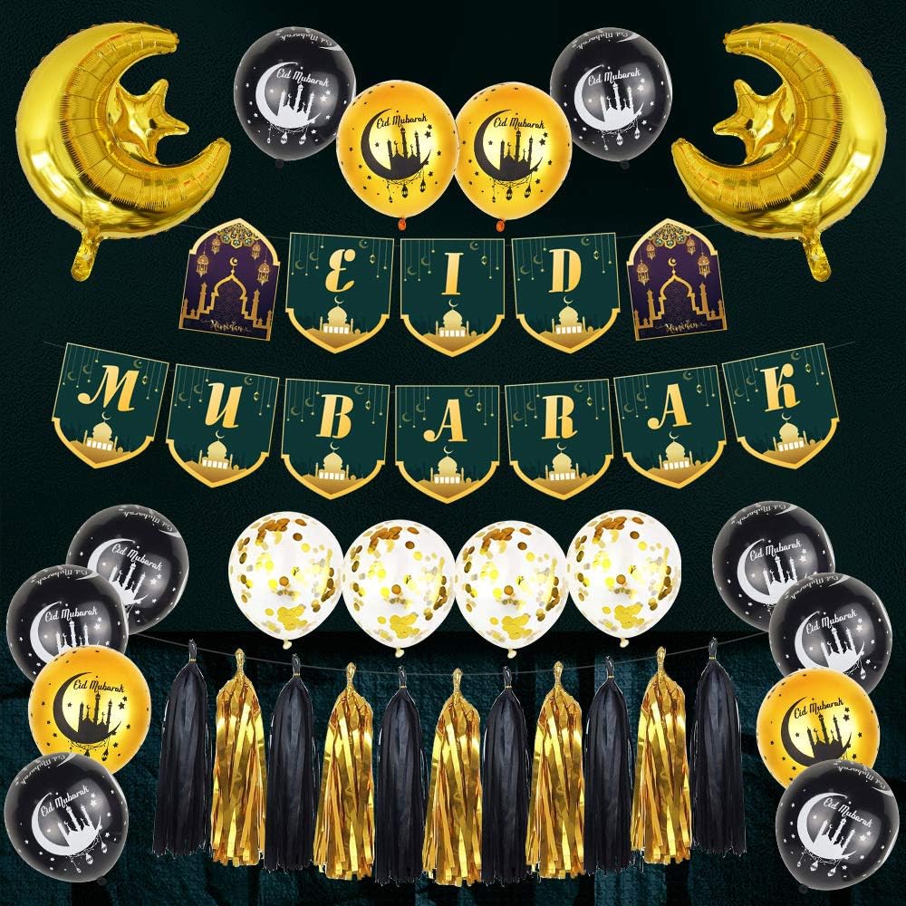 Eid Ramadan Party Decoration Balloon Banners Kit Mubarak Eid Decoration Ramadan Party Decorations pretty Perfect for Ramadan Supplies Party Supplies Ramadan Bunting Festival for Home Decor Holiday
