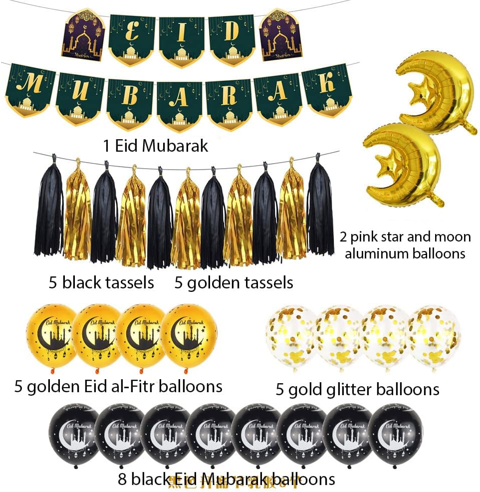 Eid Ramadan Party Decoration Balloon Banners Kit Mubarak Eid Decoration Ramadan Party Decorations pretty Perfect for Ramadan Supplies Party Supplies Ramadan Bunting Festival for Home Decor Holiday