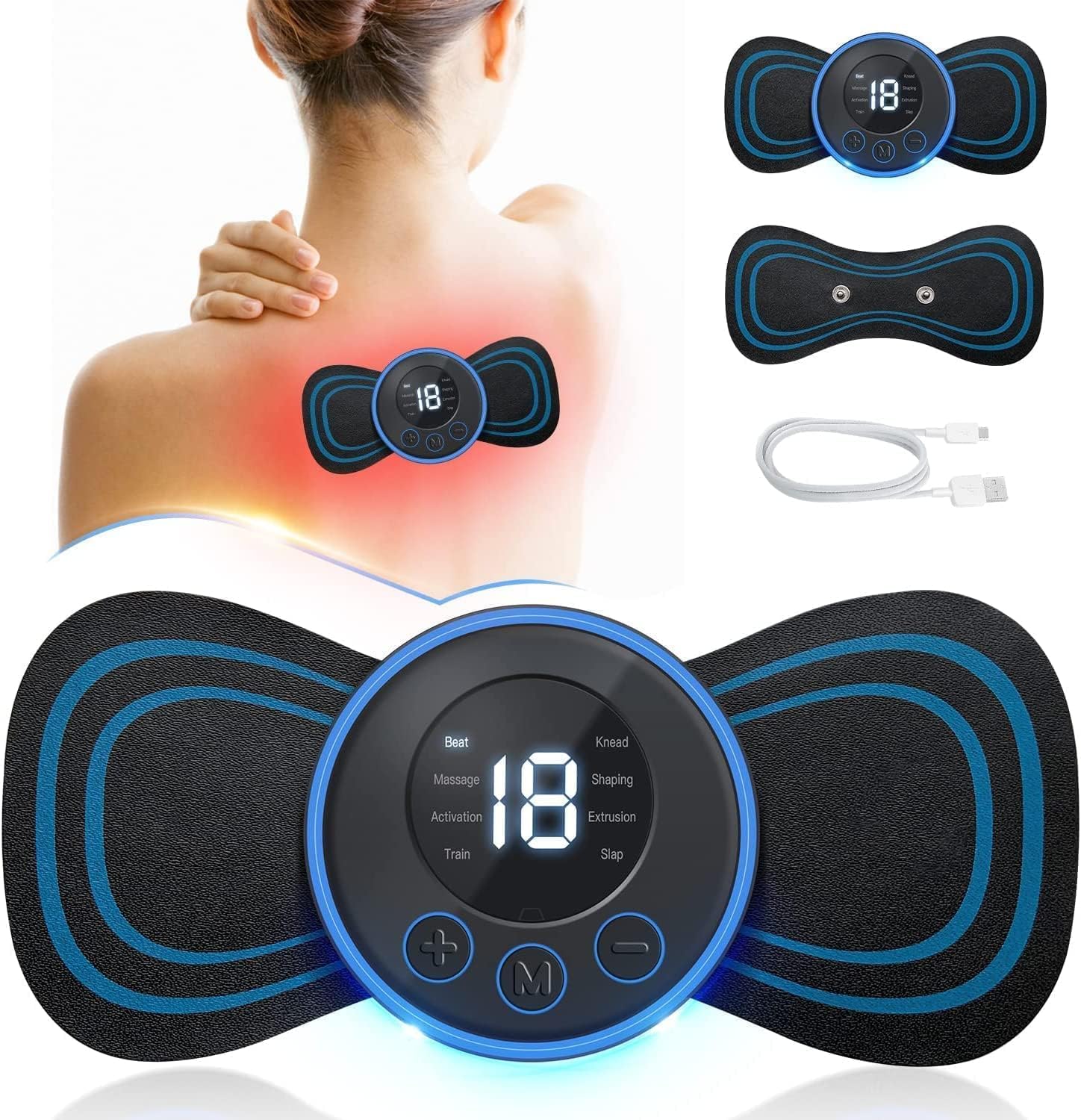Wireless Portable Neck Massager with 8 Modes and 19 Strength Levels 5-Pieces