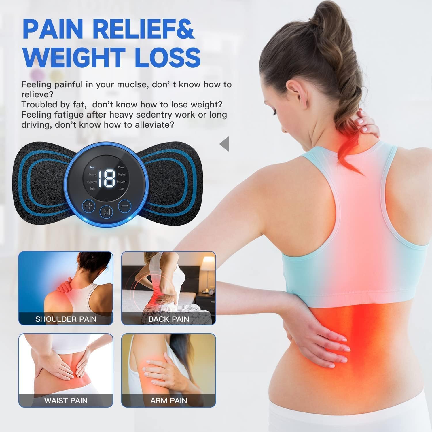 Wireless Portable Neck Massager with 8 Modes and 19 Strength Levels 5-Pieces