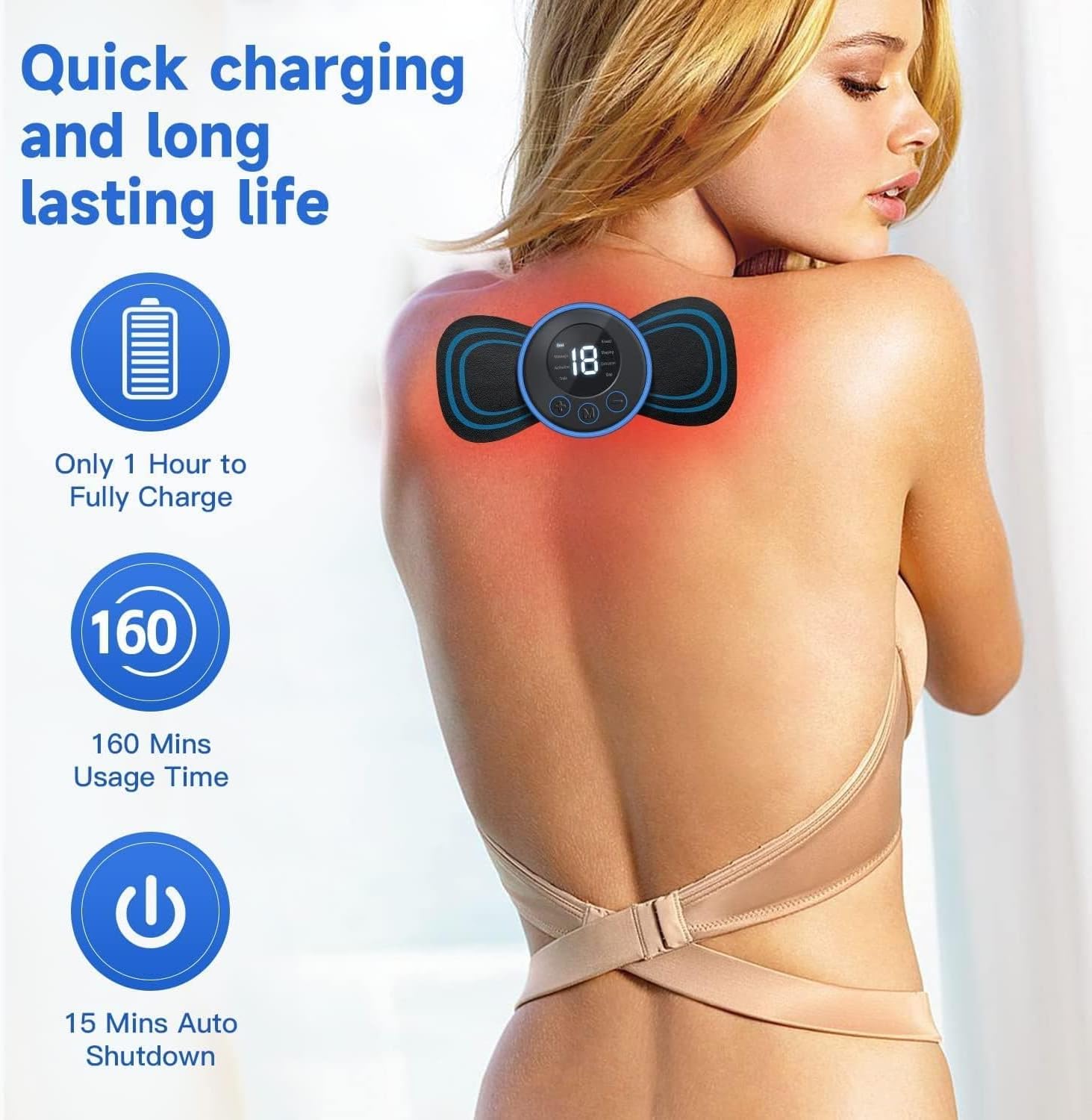 Wireless Portable Neck Massager with 8 Modes and 19 Strength Levels 5-Pieces