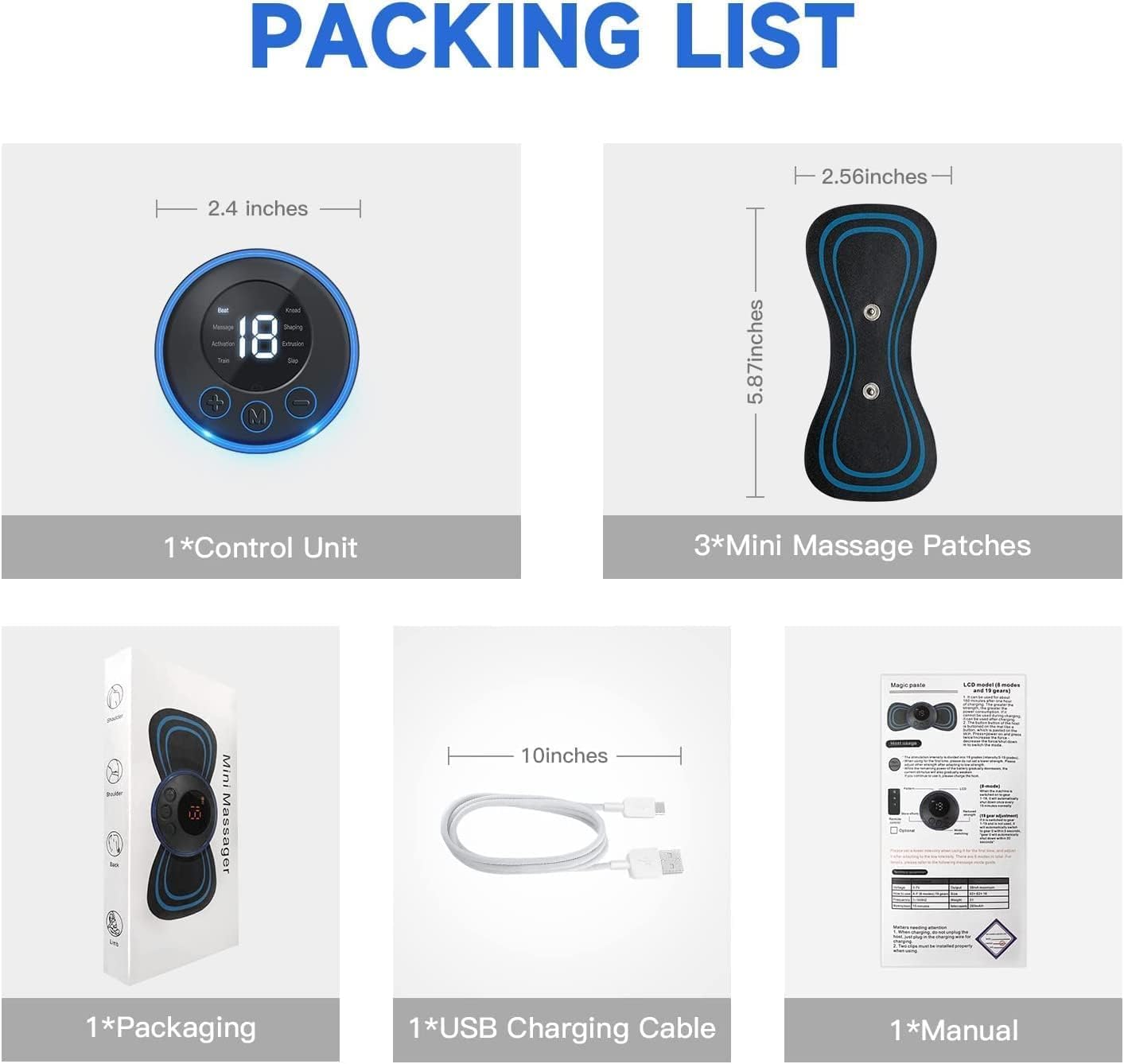 Wireless Portable Neck Massager with 8 Modes and 19 Strength Levels 5-Pieces