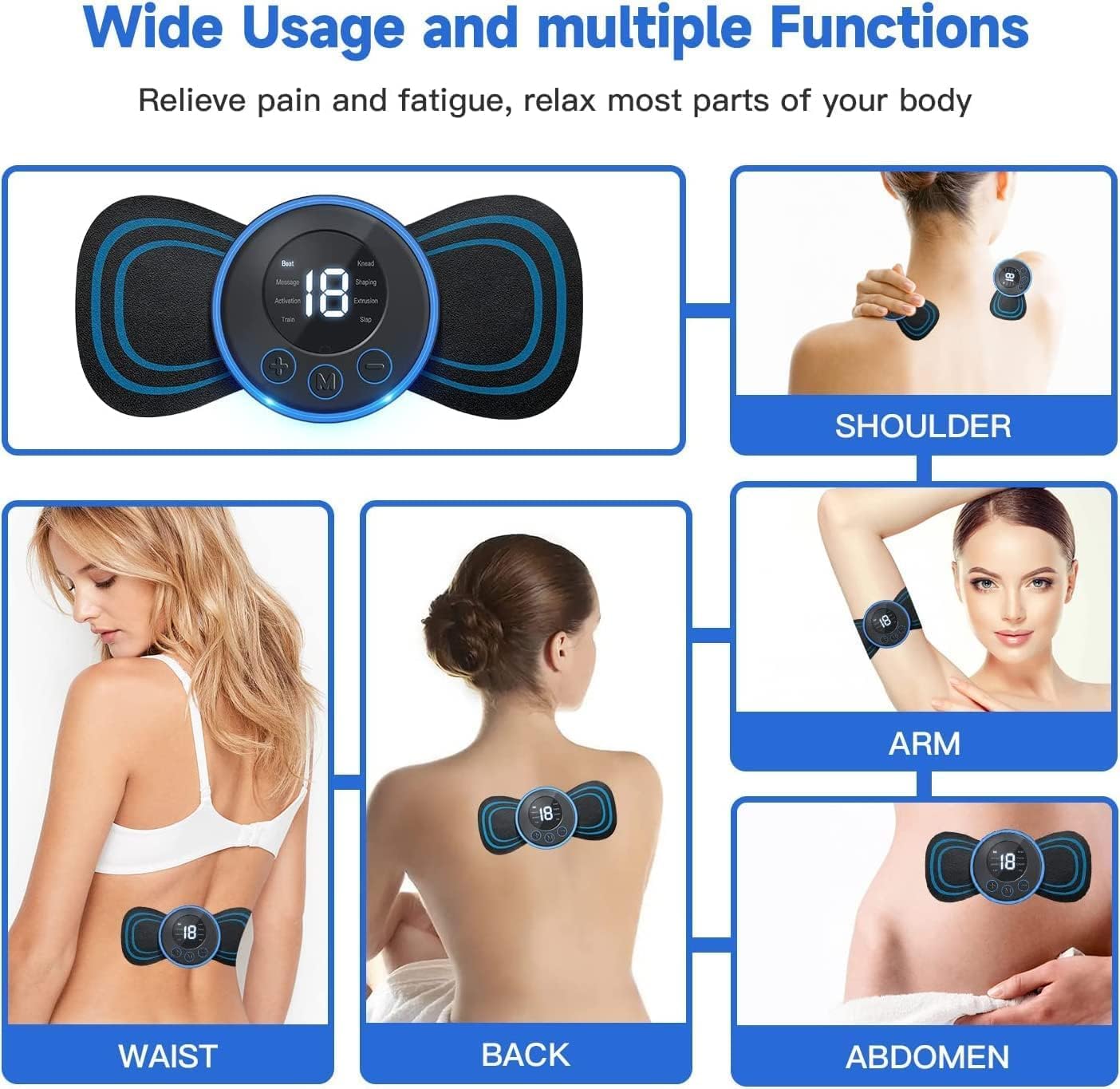 Wireless Portable Neck Massager with 8 Modes and 19 Strength Levels 5-Pieces
